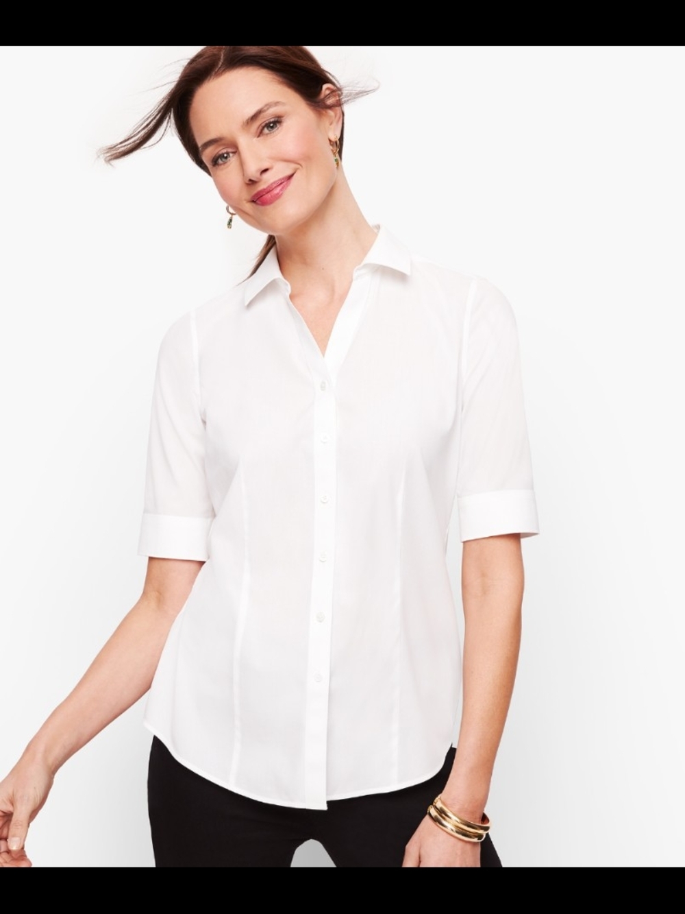 Talbots White Short-Sleeve Button-Down Shirt